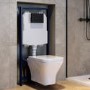 Wall Hung Rimless Toilet with Soft Close Seat, Black Mechanical Flush Plate, 1160mm Frame & Cistern - Austin