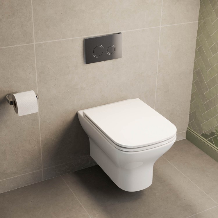 Wall Hung Rimless Toilet with Soft Close Seat, Chrome Mechanical Flush Plate, 1168mm Frame & Cistern – Palma