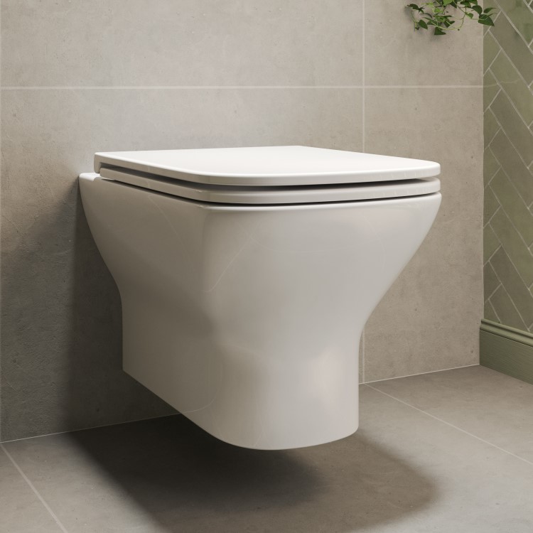 Wall Hung Rimless Toilet with Soft Close Seat, Chrome Pneumatic Flush Plate, 820mm Frame & Cistern – Palma