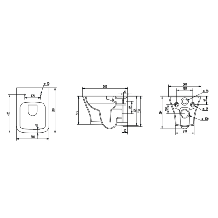 Wall Hung Toilet, 1160mm Pneumatic Frame & Cistern & Gunmetal Grey Flush  - Austin