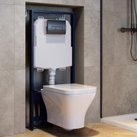 Wall Hung Toilet, 1160mm Pneumatic Frame & Cistern & Gunmetal Grey Flush  - Austin