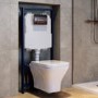 Wall Hung Rimless Toilet with Soft Close Seat, Brushed Bronze Pneumatic Flush Plate, 1160mm Frame & Cistern - Austin