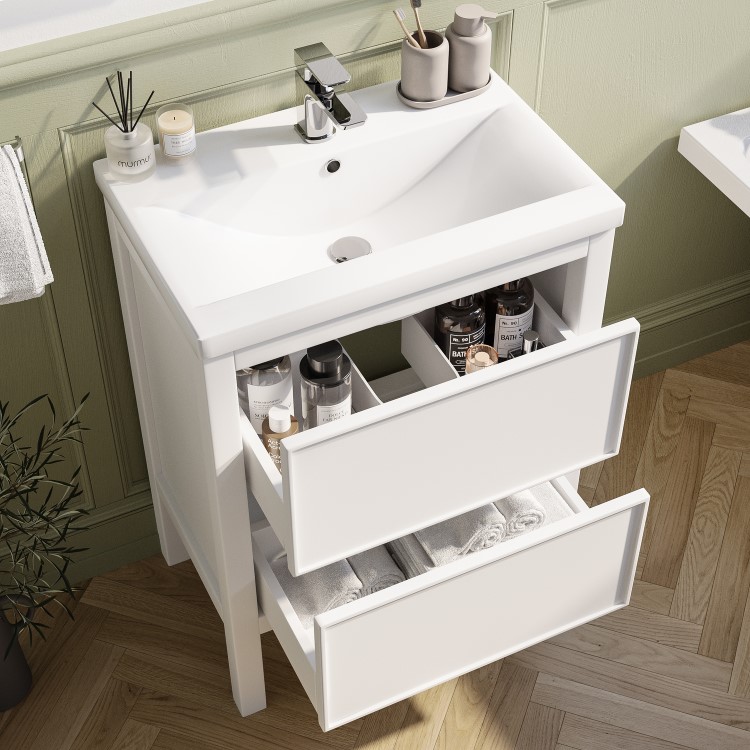600mm White Freestanding Vanity Unit with Basin - Avebury