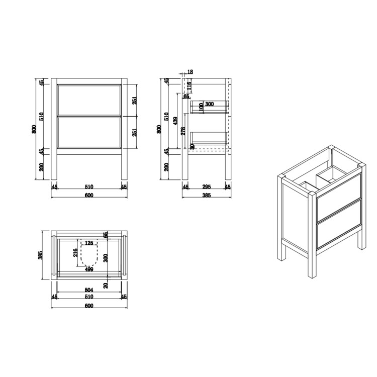 600mm White Freestanding Vanity Unit with Basin - Avebury