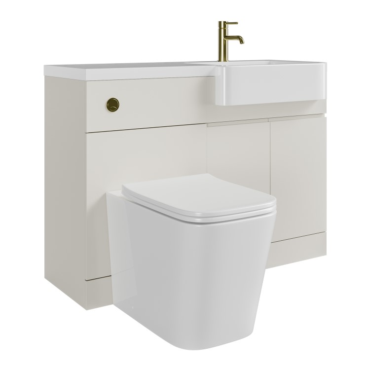 1100mm Beige Right Hand Toilet and Sink Unit with Square Toilet and Brass Fittings - Bali
