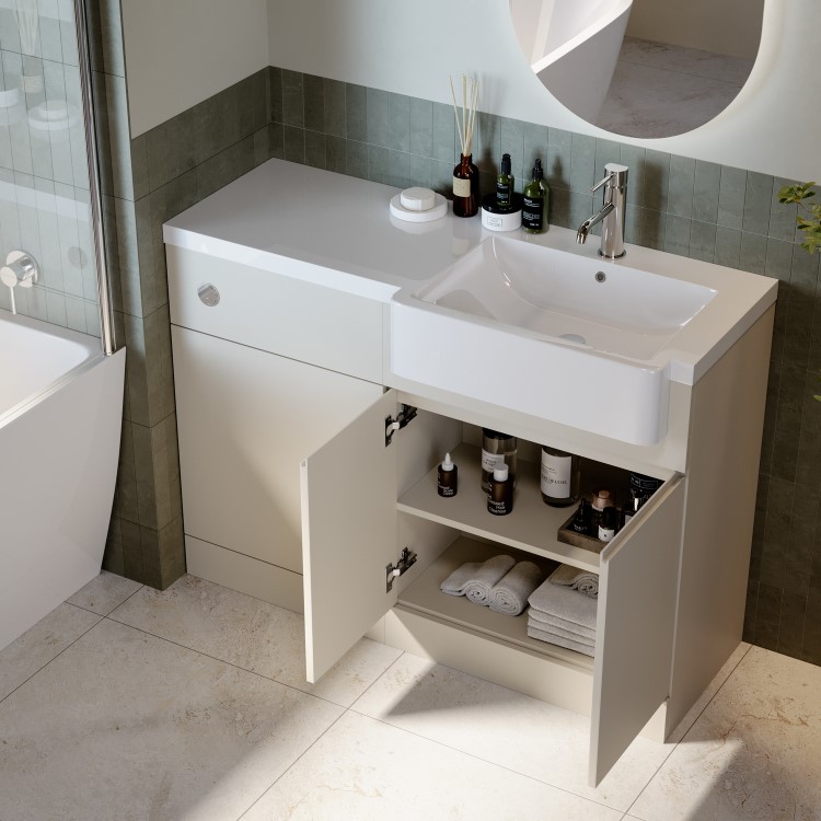 1100mm Beige Right Hand Toilet and Sink Unit with Chrome Fittings - Unit & Basin Only - Bali