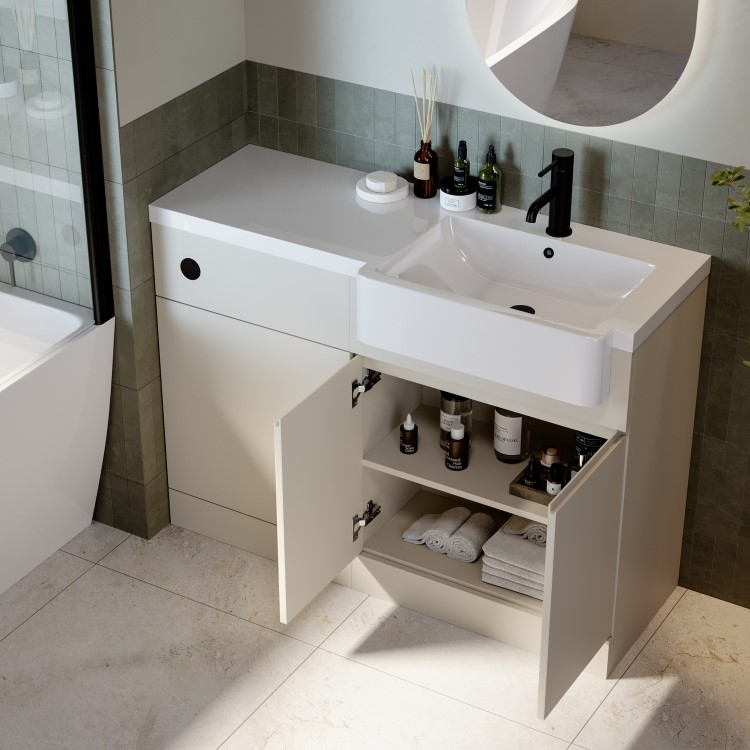 1100mm Beige Right Hand Toilet and Sink Unit with Black Fittings - Unit & Basin Only - Bali