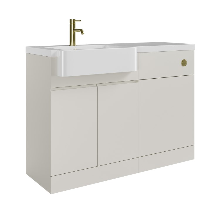 1100mm Beige Left Hand Toilet and Sink Unit with Brass Fittings - Unit & Basin Only - Bali