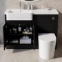 1100mm Black Toilet and Sink Unit Left Hand with Round Toilet and Chrome Fittings - Bali