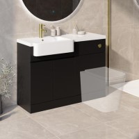 1100mm Black Left Hand Toilet and Sink Unit with Brass Fittings - Unit & Basin Only - Bali 1100mm Black Left Hand Toilet and Sink Unit with Brass Fittings - Unit & Basin Only - Bali