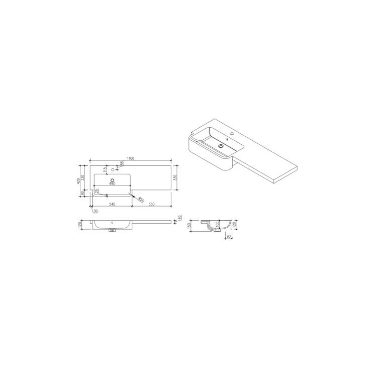 1100mm Green Right Hand Toilet and Sink Unit with Chrome Fittings - Unit & Basin Only - Bali