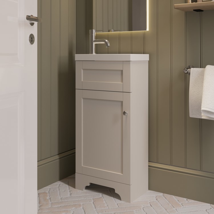 400mm Beige Freestanding Cloakroom Vanity Unit with Basin - Baxenden