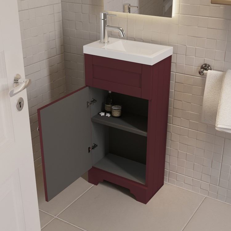 400mm Burgundy Freestanding Cloakroom Vanity Unit with Basin - Baxenden