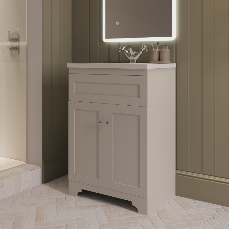 600mm Beige Freestanding Vanity Unit with Basin – Baxenden