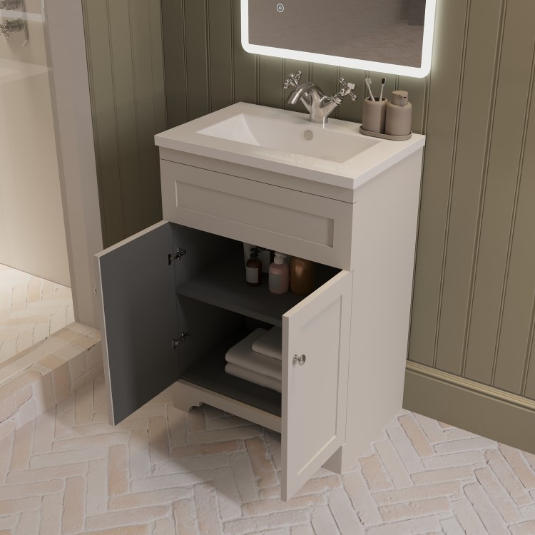 600mm Beige Freestanding Vanity Unit with Basin – Baxenden