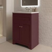 600mm Burgundy Freestanding Vanity Unit with Basin - Baxenden