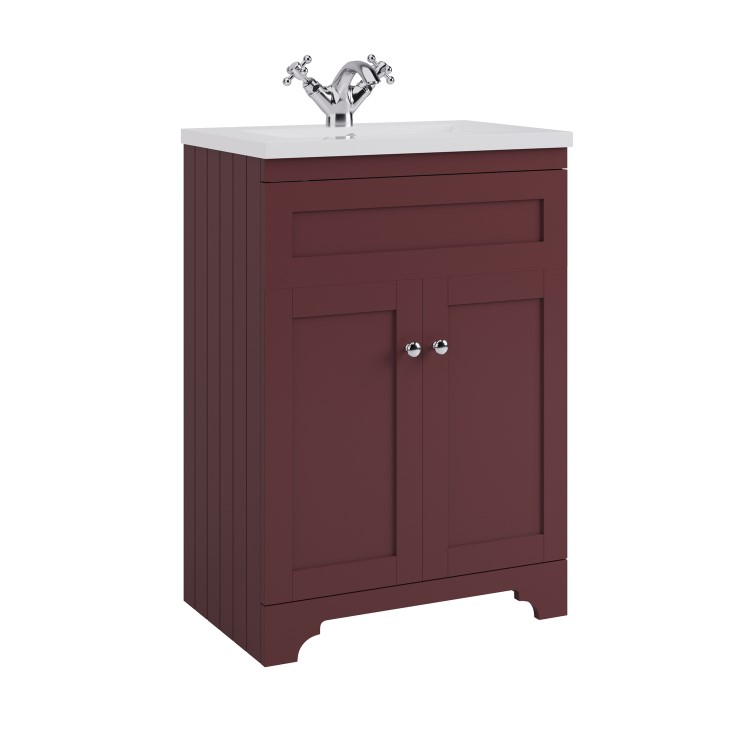 600mm Burgundy Freestanding Vanity Unit with Basin - Baxenden