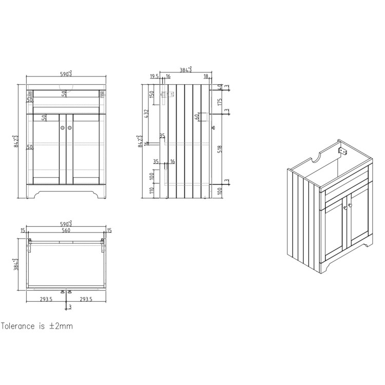 600mm Green Freestanding Vanity Unit with Basin – Baxenden