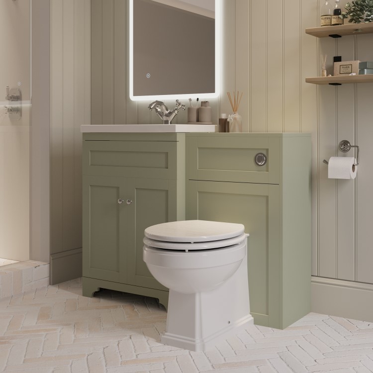 1100mm Green Toilet and Sink Unit with Traditional Toilet - Baxenden