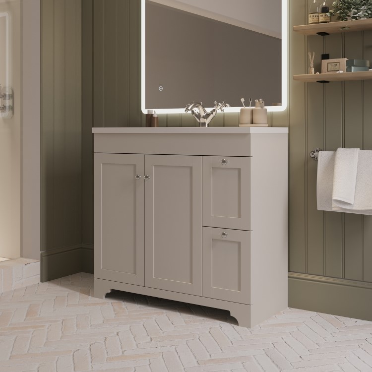 900mm Beige Freestanding Vanity Unit with Basin – Baxenden