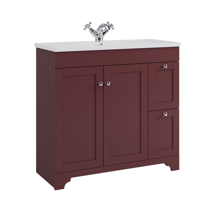 900mm Burgundy Freestanding Vanity Unit with Basin - Baxenden