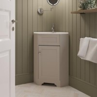 580mm Beige Corner Freestanding Cloakroom Vanity Unit with Basin - Baxenden