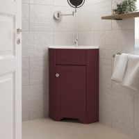 580mm Burgundy Corner Freestanding Cloakroom Vanity Unit with Basin - Baxenden
