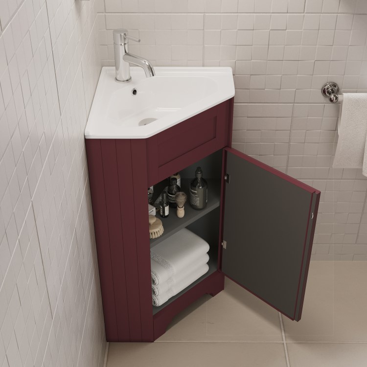 580mm Burgundy Corner Freestanding Cloakroom Vanity Unit with Basin - Baxenden