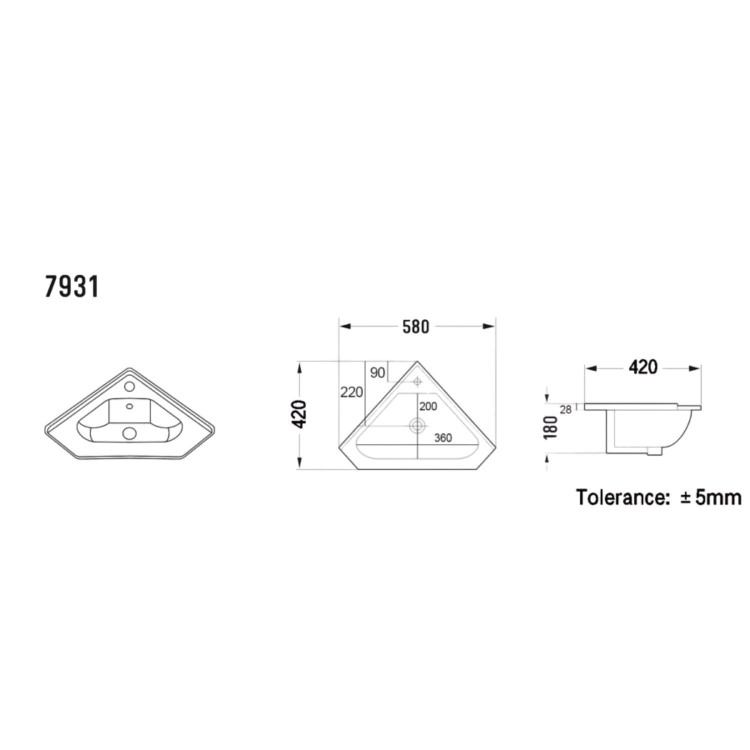 580mm Burgundy Corner Freestanding Cloakroom Vanity Unit with Basin - Baxenden