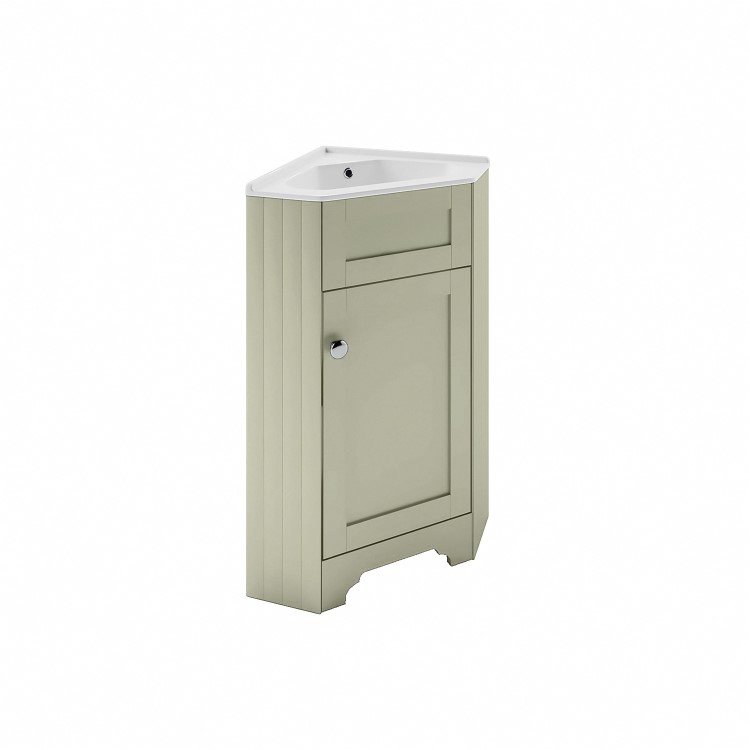 580mm Green Corner Freestanding Cloakroom Vanity Unit with Basin - Baxenden