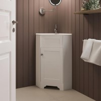 580mm White Corner Freestanding Cloakroom Vanity Unit with Basin - Baxenden