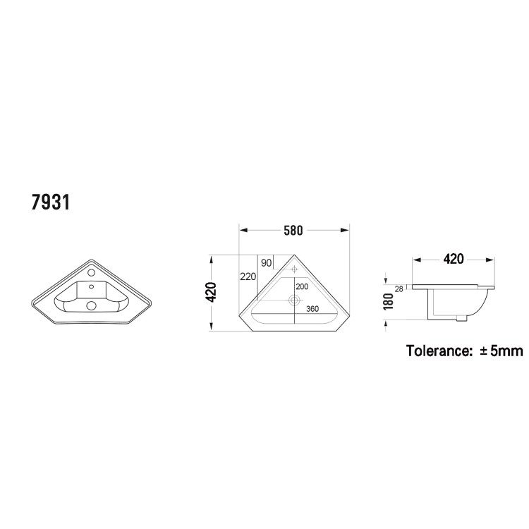 580mm White Corner Vanity Unit - Baxenden 