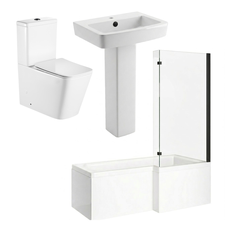 1500mm Right Hand Black Shower Bath Suite with Toilet Basin & Panels - Lomax