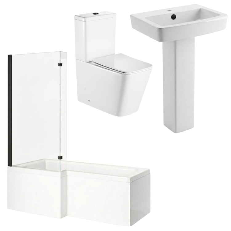 1700mm Left Hand Black Shower Bath Suite with Toilet Basin & Panels - Lomax