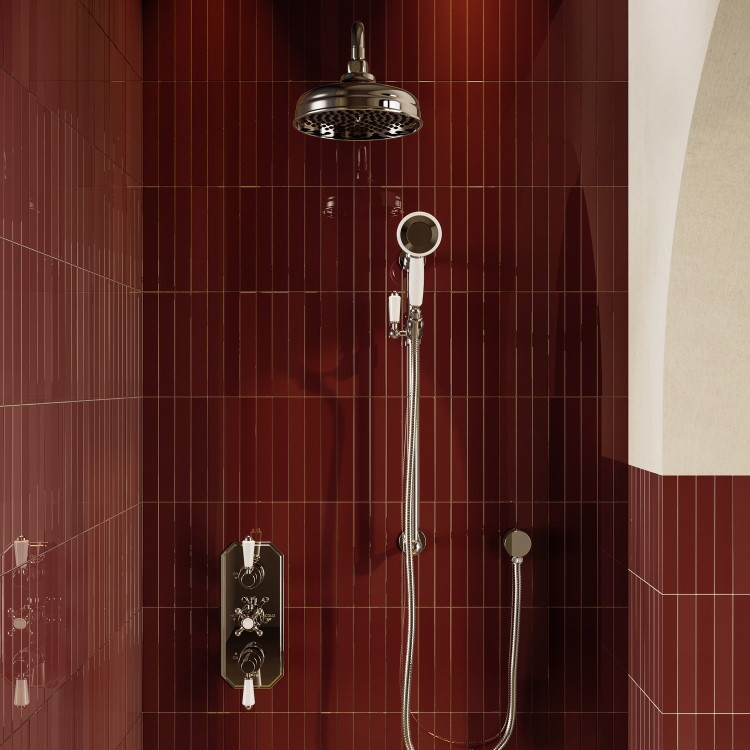 Chrome 2 Outlet Wall Mounted Thermostatic Mixer Shower Set with Hand Shower & Slide Rail Kit - Cambridge