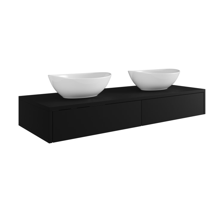 1200mm Black Wall Hung Countertop Vanity Unit with Oval Basin - Lugo