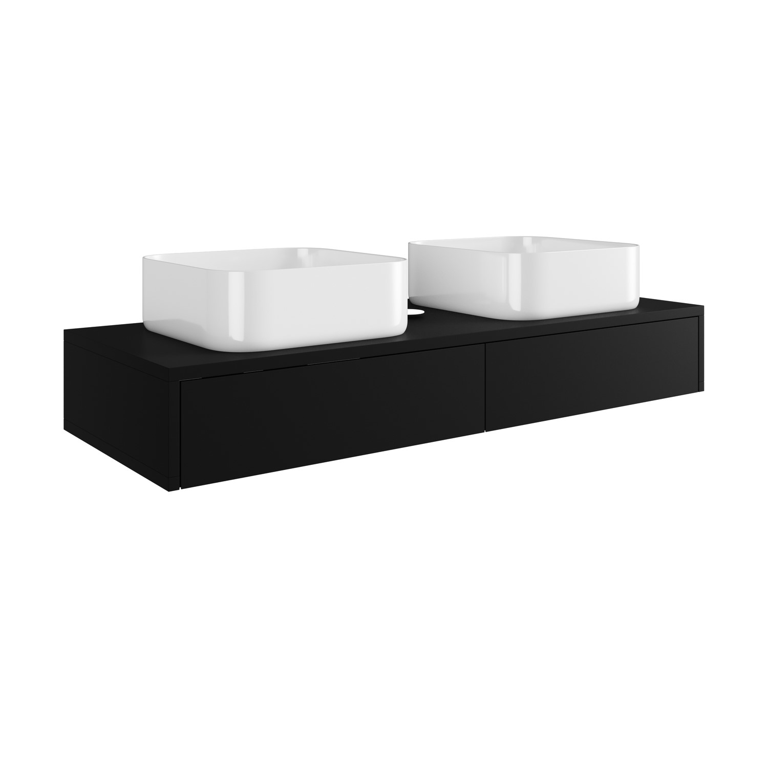 1200mm Black Wall Hung Countertop Vanity Unit with Curved Square Basin ...