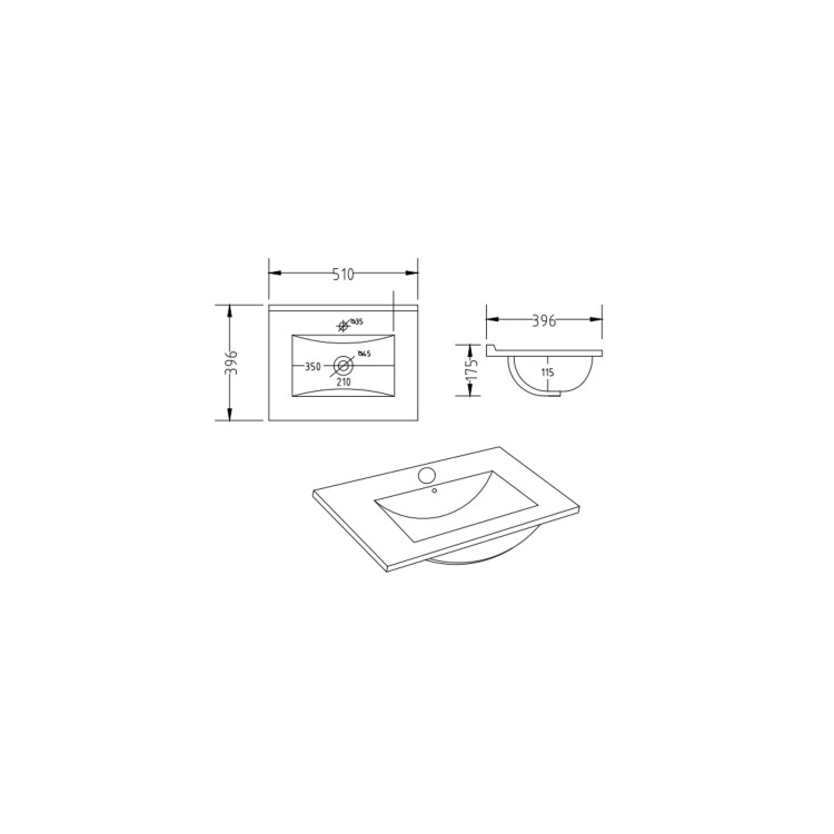 500mm White Freestanding Vanity Unit with Basin and Brass Handles - Ashford
