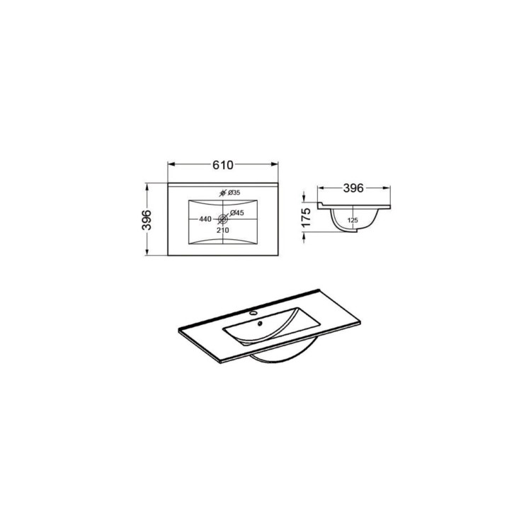 600mm White Freestanding Vanity Unit with Basin and Black Handles - Ashford