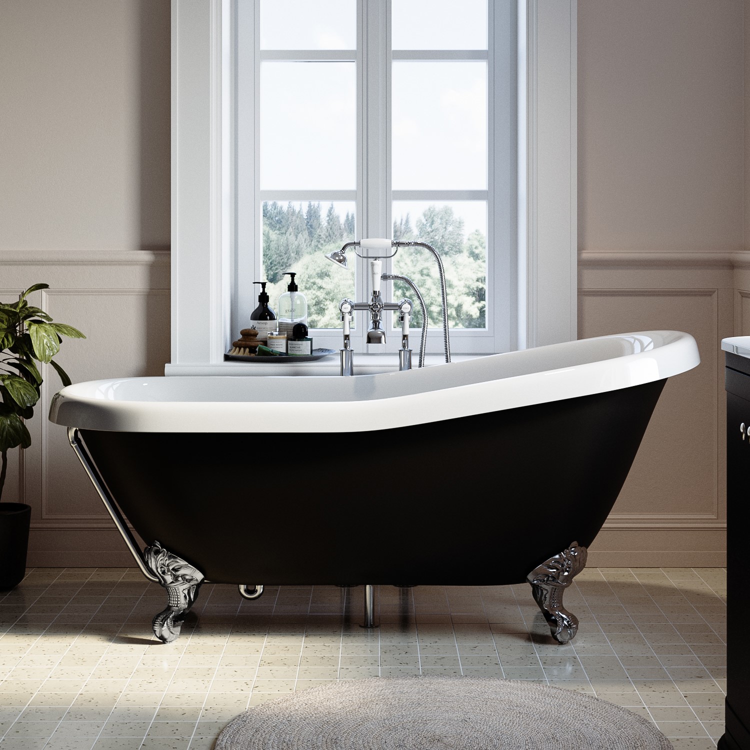 Freestanding Single Ended Roll Top Slipper Bath Chrome Feet 1615 x 690mm