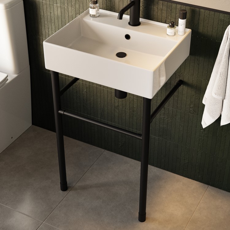 1 Tap Hole Basin with Black Wash Stand 500mm - Bowen