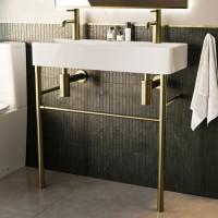 2 Tap Hole Double Basin with Brass Wash Stand 800mm - Bowen