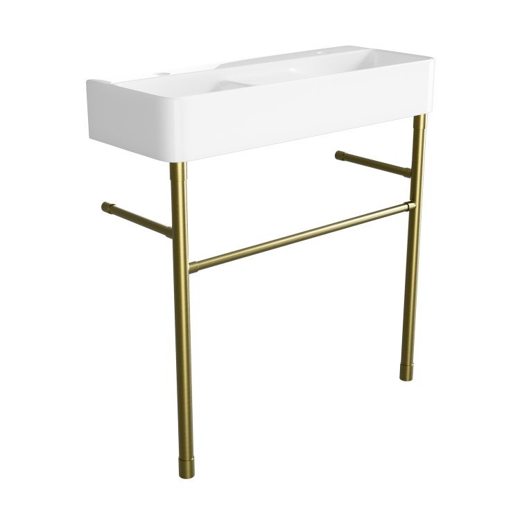 2 Tap Hole Double Basin with Brass Wash Stand 800mm - Bowen