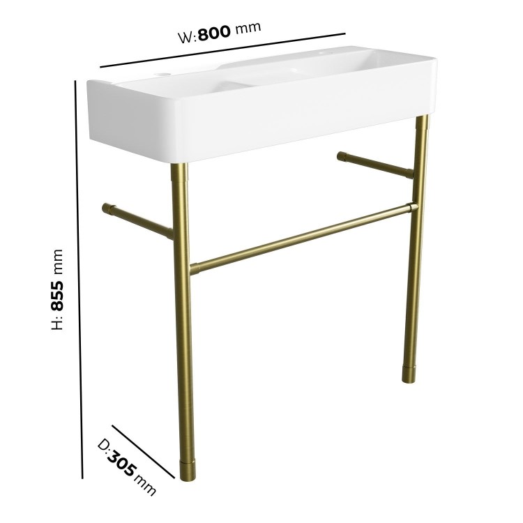 2 Tap Hole Double Basin with Brass Wash Stand 800mm - Bowen
