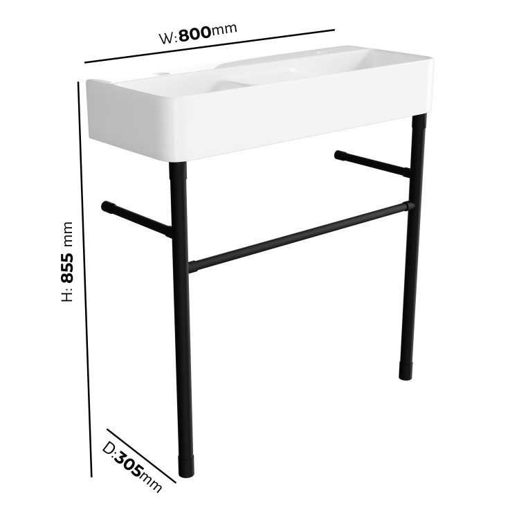2 Tap Hole Double Basin with Black Wash Stand 800mm - Bowen