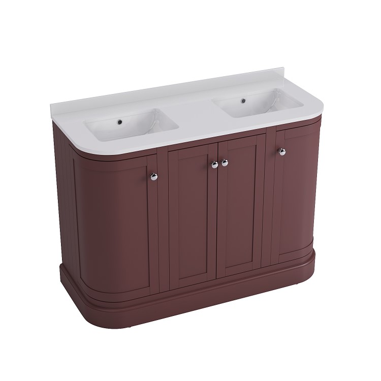 1200mm Burgundy Curved Freestanding Double Vanity Unit with Basins - Bowland