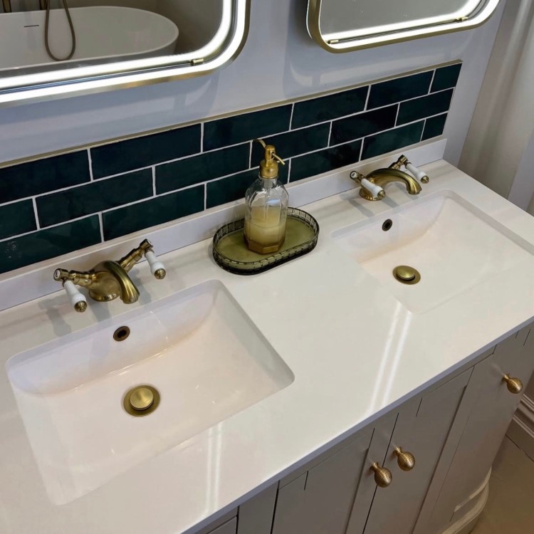 1200mm Beige Curved Freestanding Double Vanity Unit with Basins - Bowland