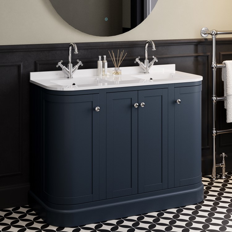 1200mm Blue Curved Freestanding Double Vanity Unit with Basin - Bowland