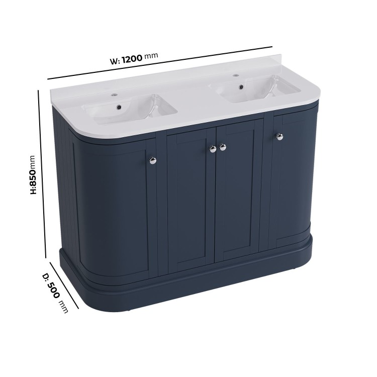 1200mm Blue Curved Freestanding Double Vanity Unit with Basin - Bowland