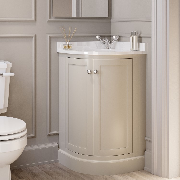 500mm Beige Curved Corner Freestanding Vanity Unit with Basin – Bowland